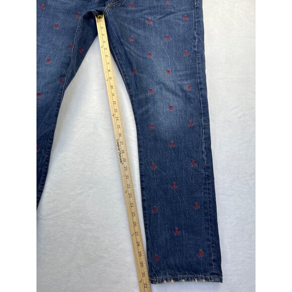 Polo Ralph Lauren Embroidered Skulls Denim Jeans Sullivan Slim Men’s 38x32 Y2K - Picture 13 of 16